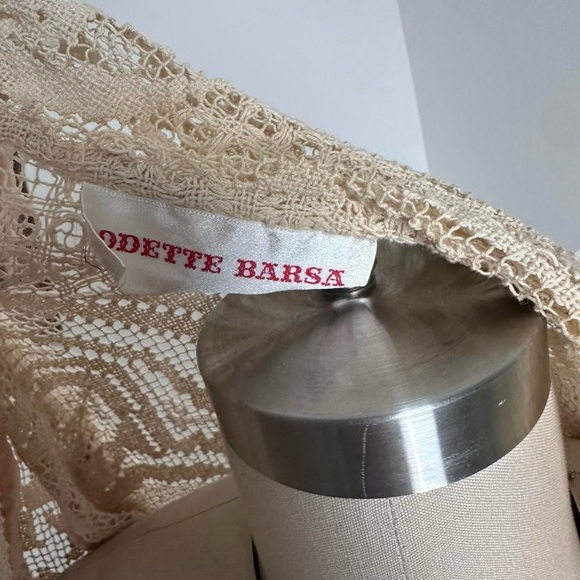 Vintage 70s cream white crochet lace, ribbon details cardigan, sheer Size S - Picture 6 of 7